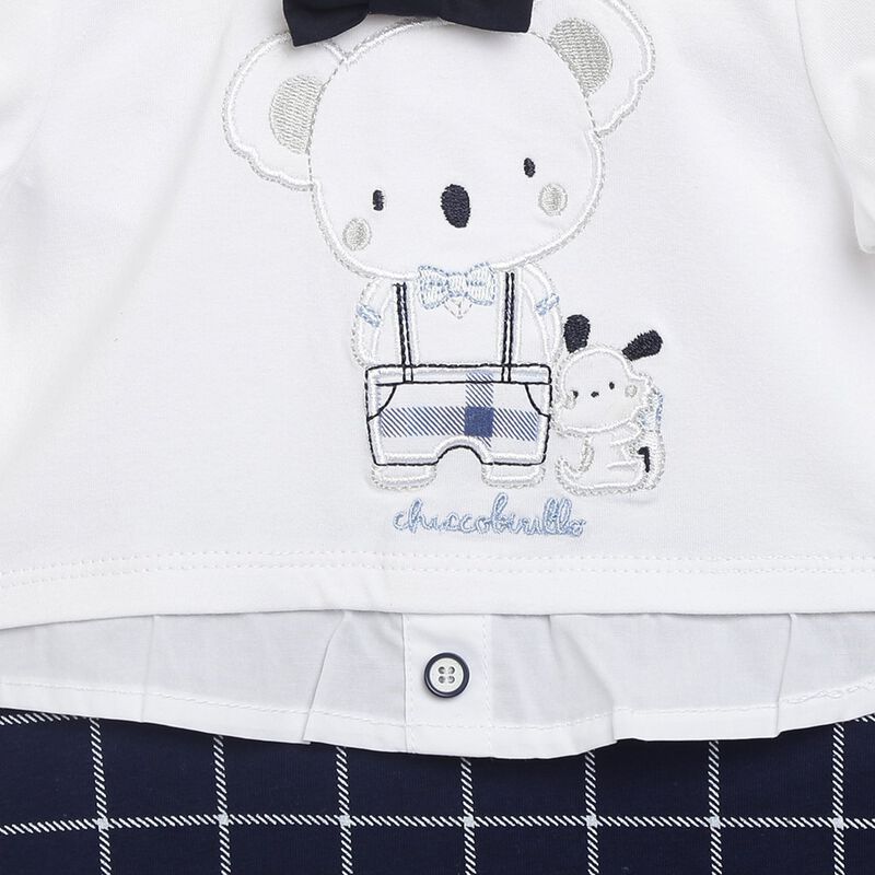 Boys White & Blue Printed Short Sleeve Romper image number 2